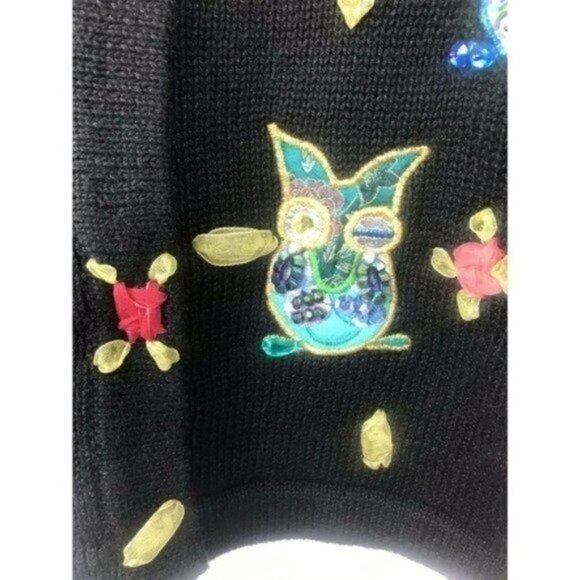 JACK B Quick Owl Sweater Women's embellished beads sequins embroidered medium - Picture 6 of 11